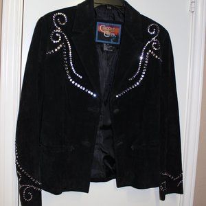 NWOT "CRIPPLE CREEK" BLACK SUEDE RHINESTONE JACKET SZ S